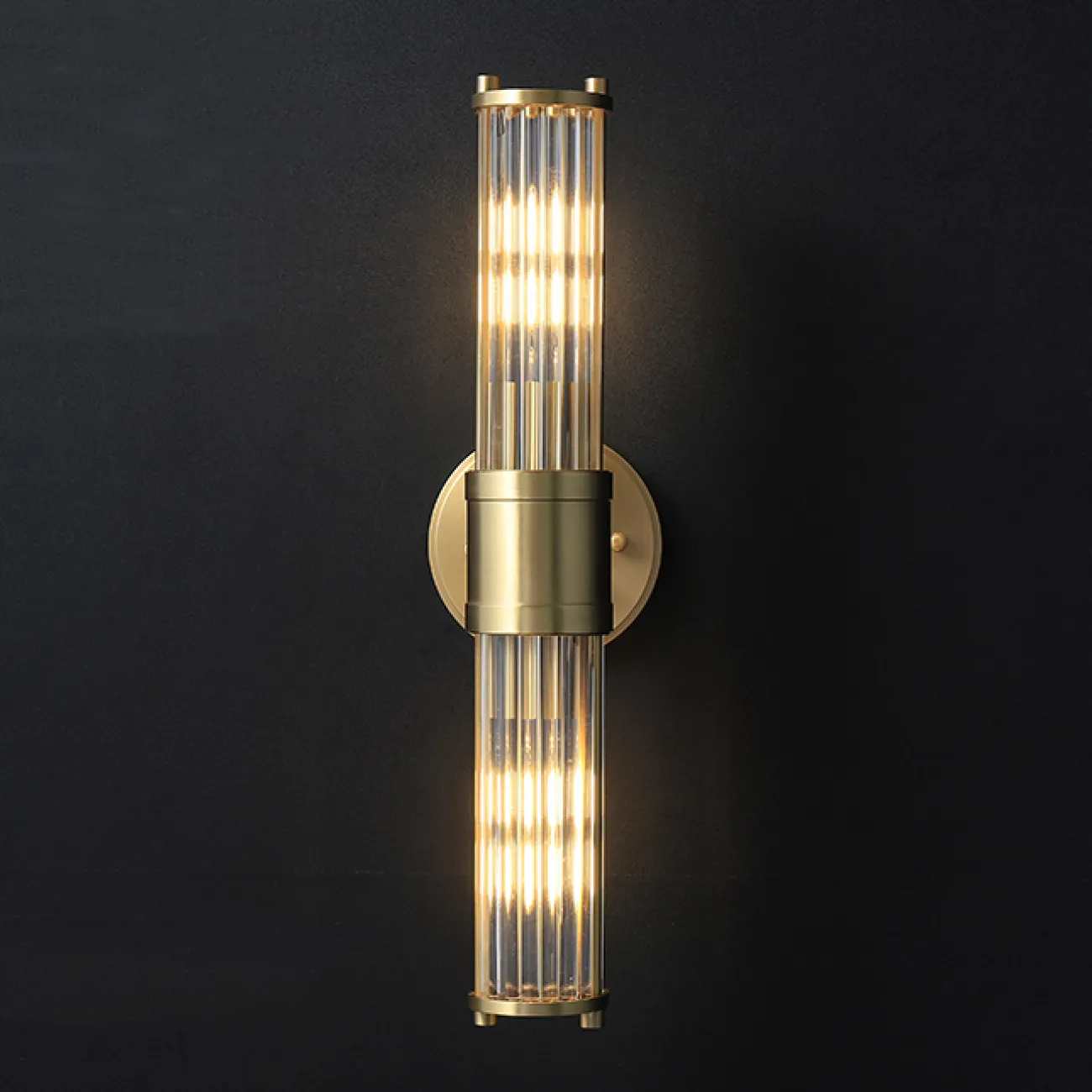 Настенный дизайнерский светильник из латуни и стеклянных стержней в американском стиле HILDIS WALL H45