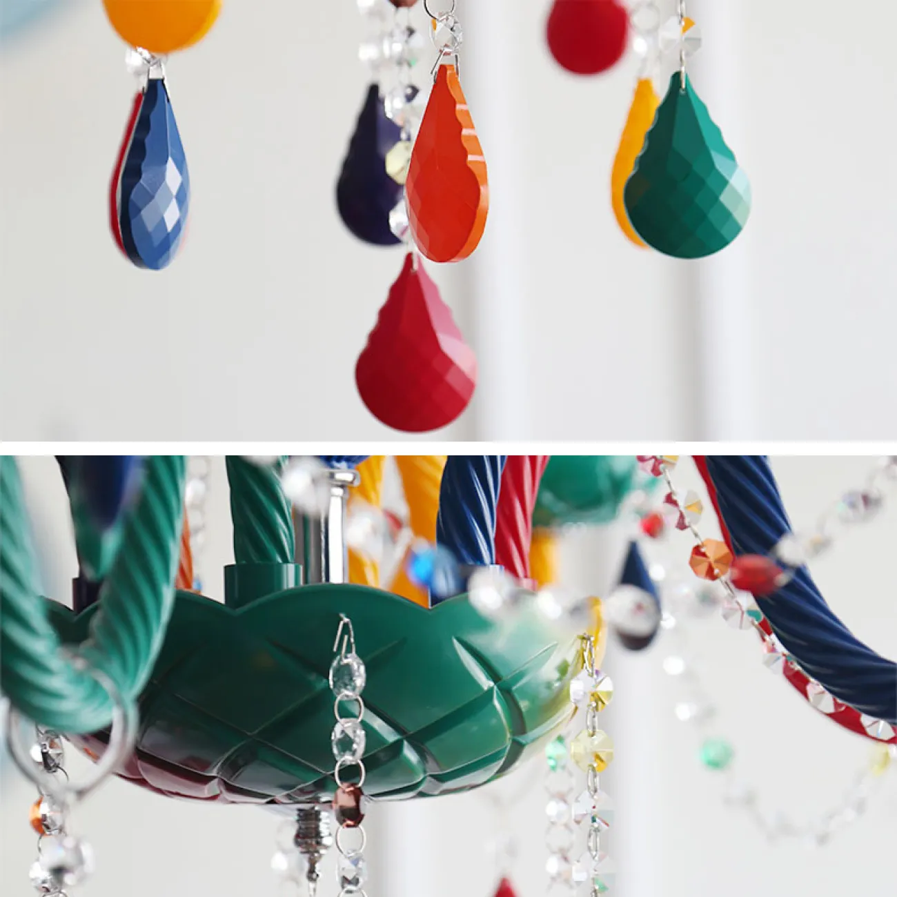 Подвесная люстра в современном стиле с разноцветными плафонами в детскую комнату