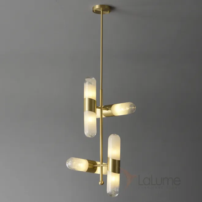 Готовая комбинация светильников c разнонаправленными цилиндрическими плафонами из белого стекла с эффектом льда LIESEL COMBO L8