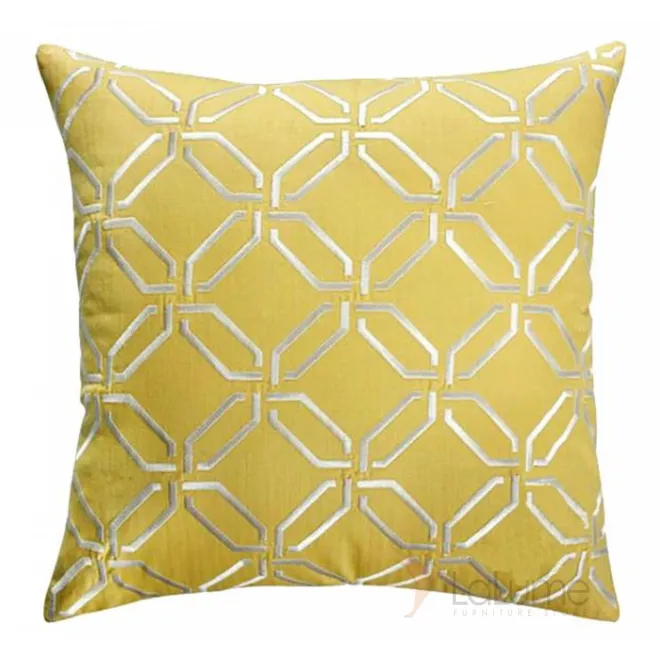 Подушка желтая с геометрической вышивкой 