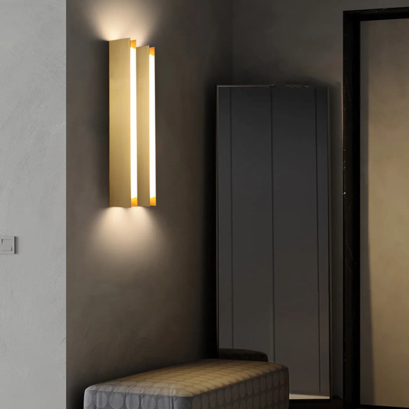 Серия настенных светодиодных светильников с прямоугольной LED-панелью в металлическом корпусе цвета латунь KANNY H100