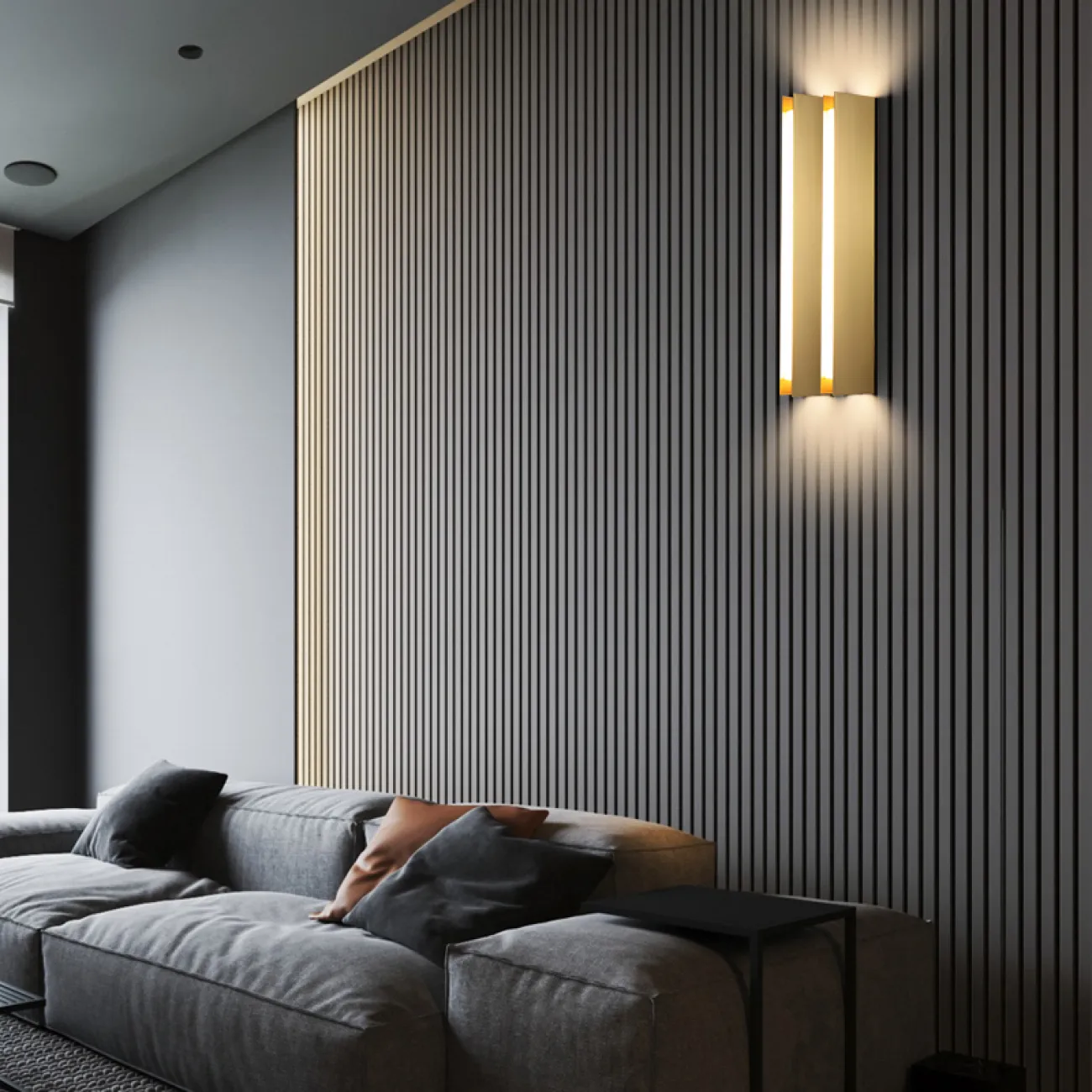 Серия настенных светодиодных светильников с прямоугольной LED-панелью в металлическом корпусе цвета латунь KANNY H100