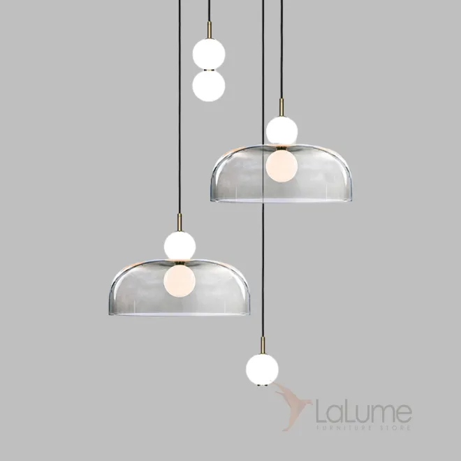 Готовая комбинация подвесных светодиодных светильников c шарообразными плафонами и купольными рассеивателями ROCCO COMBO B 4 подвеса