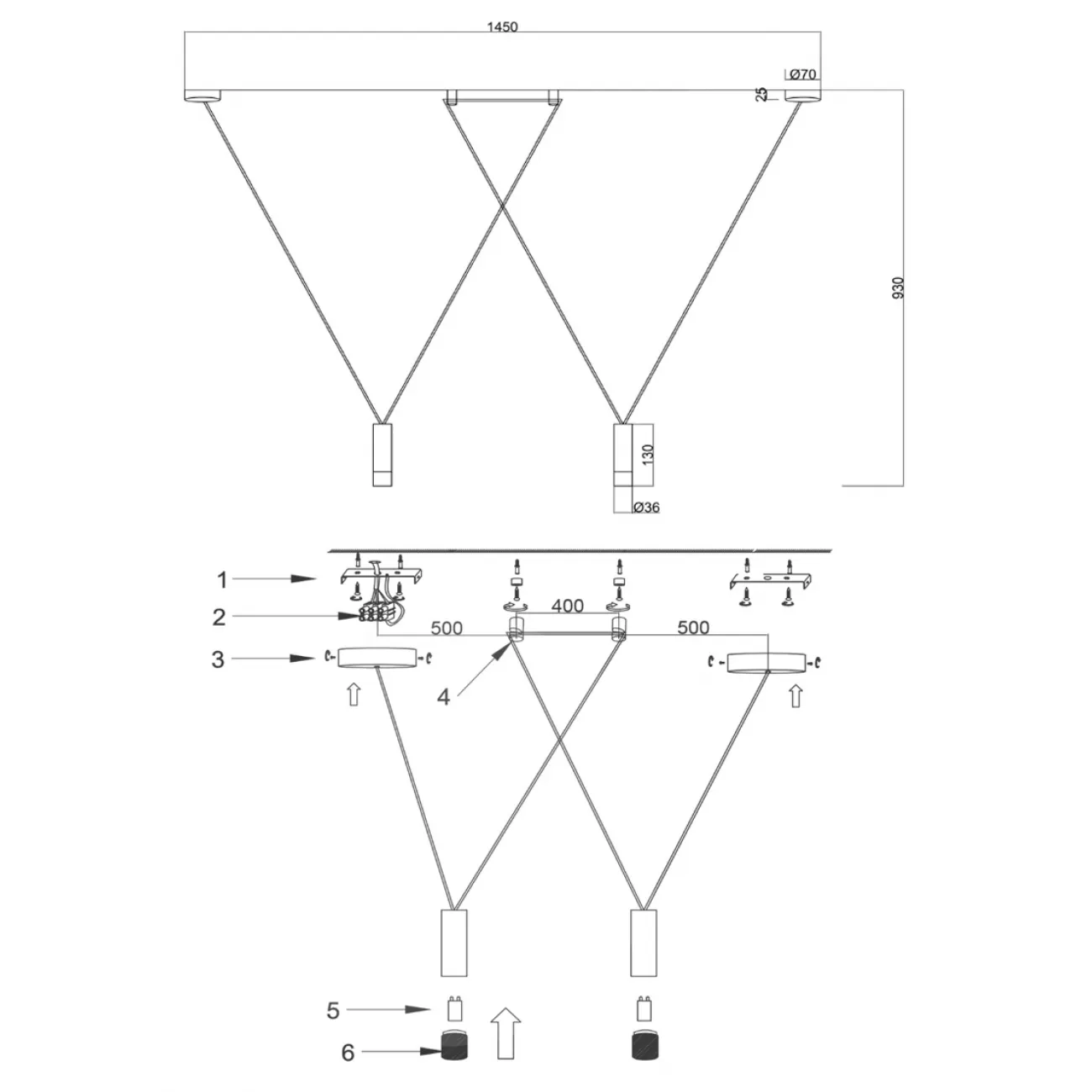 Wireflow LED White Suspension lam 2 патрона designed by Jordi Vilardell