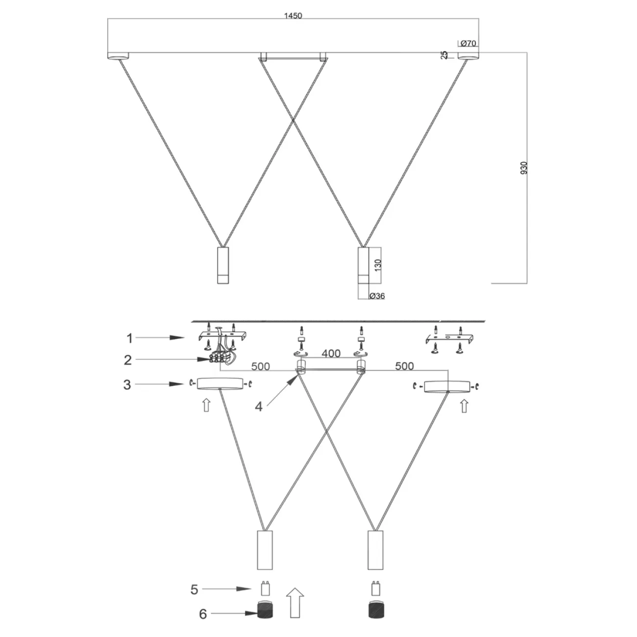 Wireflow LED White Suspension lam 2 патрона designed by Jordi Vilardell
