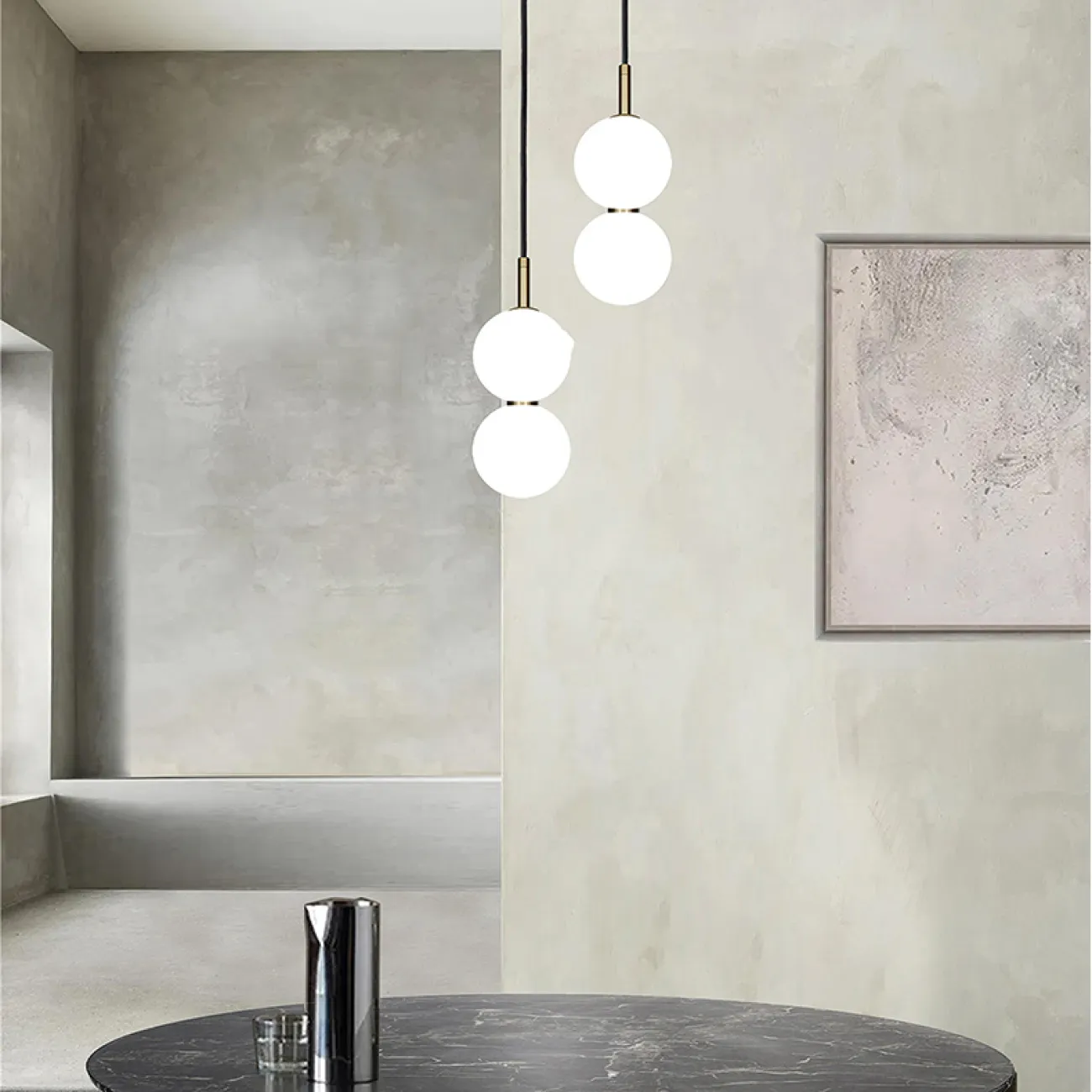 Готовая комбинация подвесных светодиодных светильников c шарообразными плафонами и купольными рассеивателями ROCCO COMBO A 6 подвесов