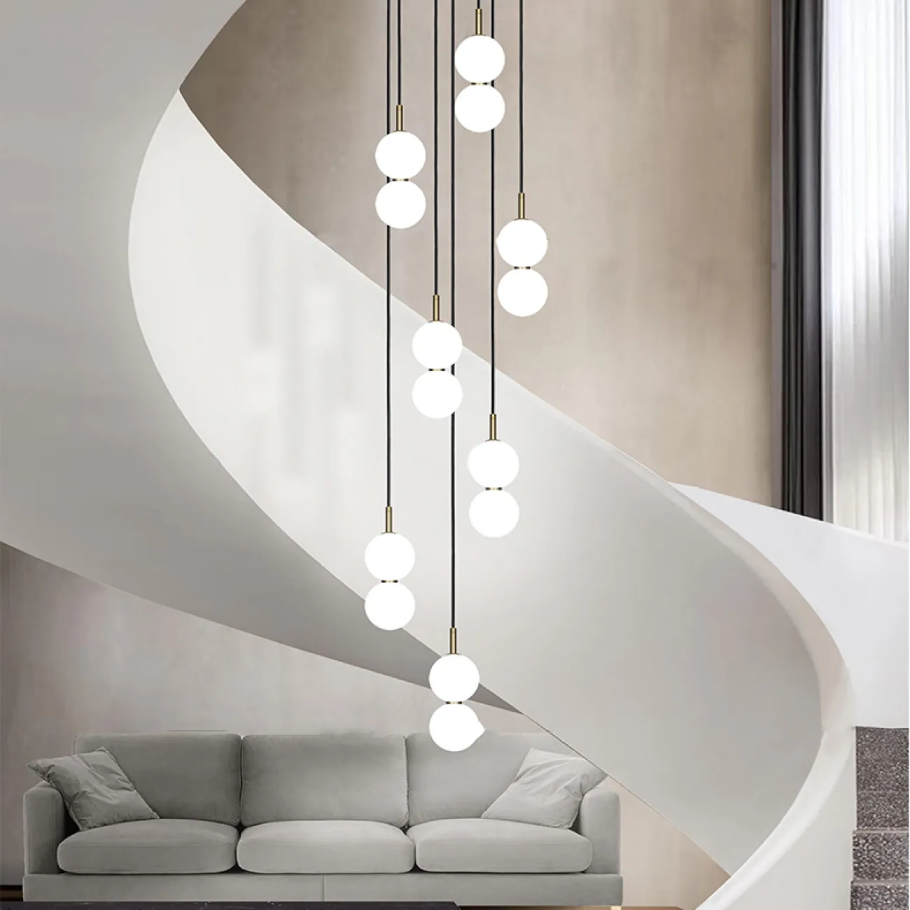 Готовая комбинация подвесных светодиодных светильников c шарообразными плафонами и купольными рассеивателями ROCCO COMBO A 6 подвесов