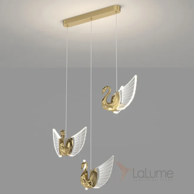 Готовая комбинация подвесных светодиодных светильников с плафонами в виде лебедей со светящимися крыльями BIRDIE COMBO L50