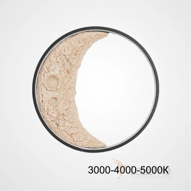 Настенный светодиодный светильник на кольцевом каркасе в виде убывающего месяца с рельефной поверхностью COSMOS WANING Луна D60 Трехцветный свет