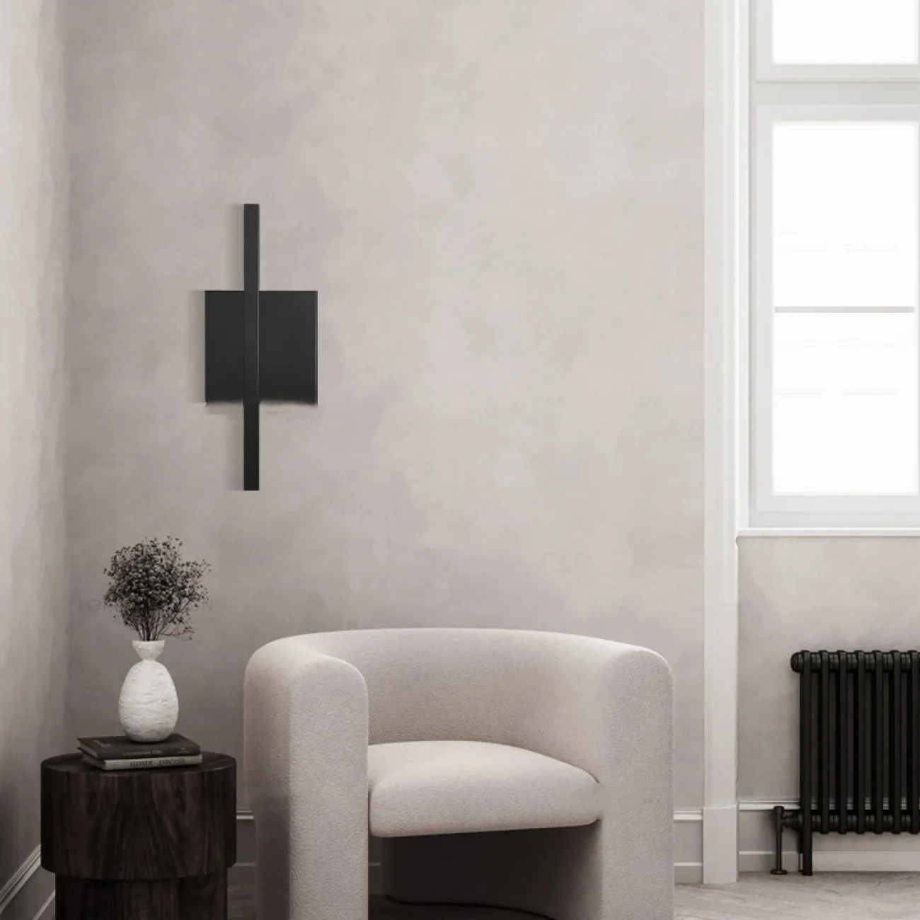 Серия минималистичных бра с контурной LED-подсветкой на плоском геометрическом корпусе с прямоугольным креплением ITEM A