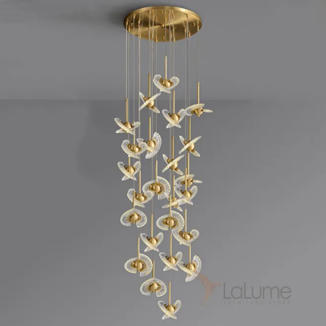 Готовая комбинация подвесных светильников с плафонами в виде комбинации двух ажурных поворотных лопастей и шаровидного центра PHOENIX LUX COMBO D60