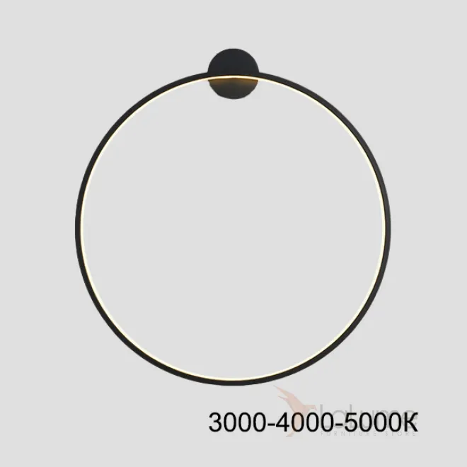 Серия настенных светильников в виде черных металлический колец разного диаметра с LED-подсветкой по контуру корпуса с круглым креплением GUARD B D120 Трехцветный свет