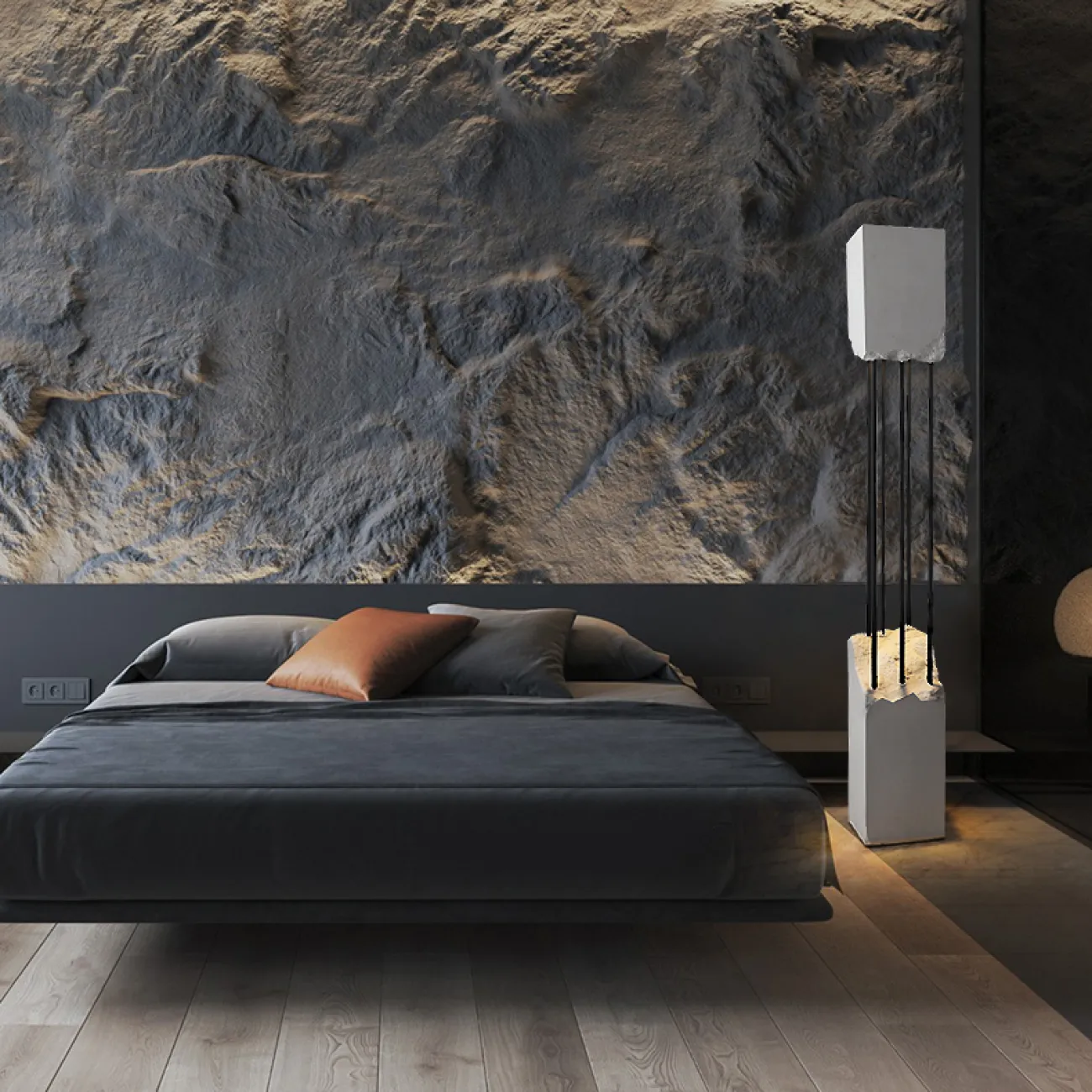 Напольный светодиодный светильник из белого известняка TENHO Напольный светодиодный светильник из белого известняка TENHO