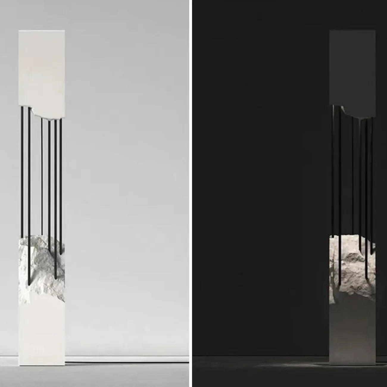 Напольный светодиодный светильник из белого известняка TENHO Напольный светодиодный светильник из белого известняка TENHO