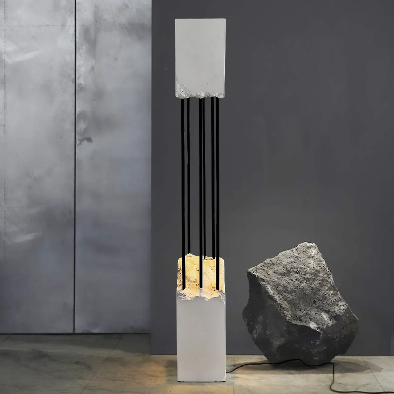 Напольный светодиодный светильник из белого известняка TENHO Напольный светодиодный светильник из белого известняка TENHO