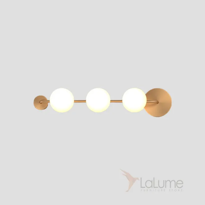 Серия настенных светильников с белыми шарообразными плафонами из стекла на горизонтальной рейке с круглыми креплениями SVALE L51
