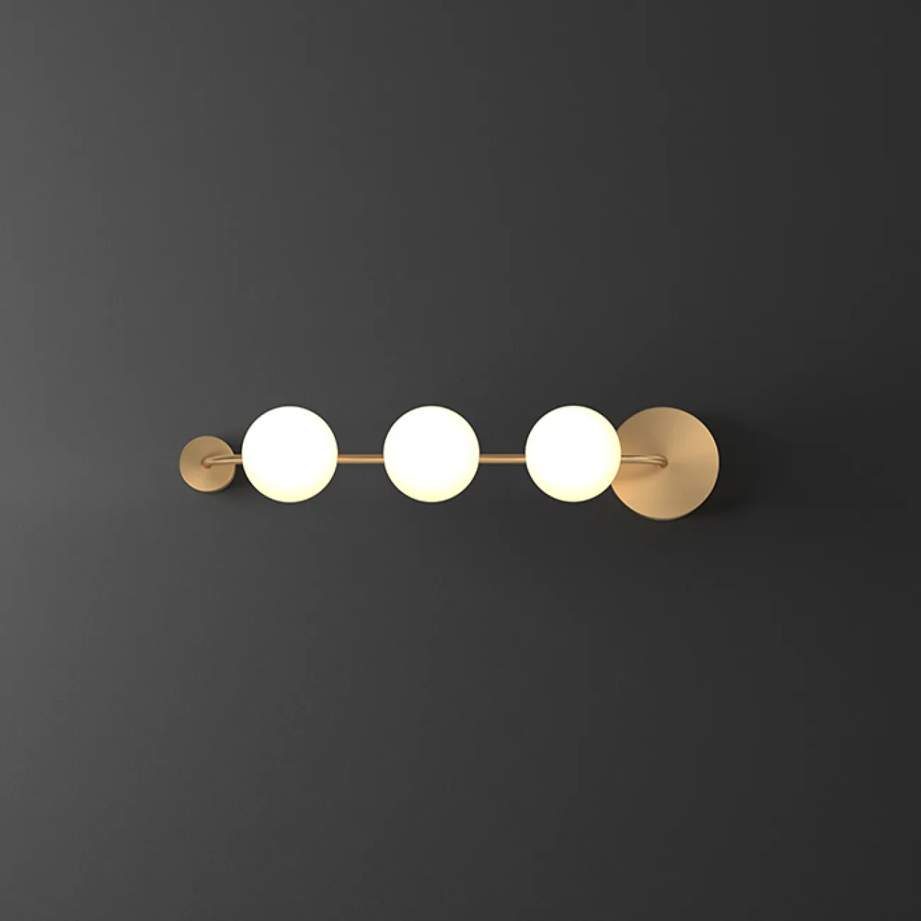 Серия настенных светильников с белыми шарообразными плафонами из стекла на горизонтальной рейке с круглыми креплениями SVALE L51