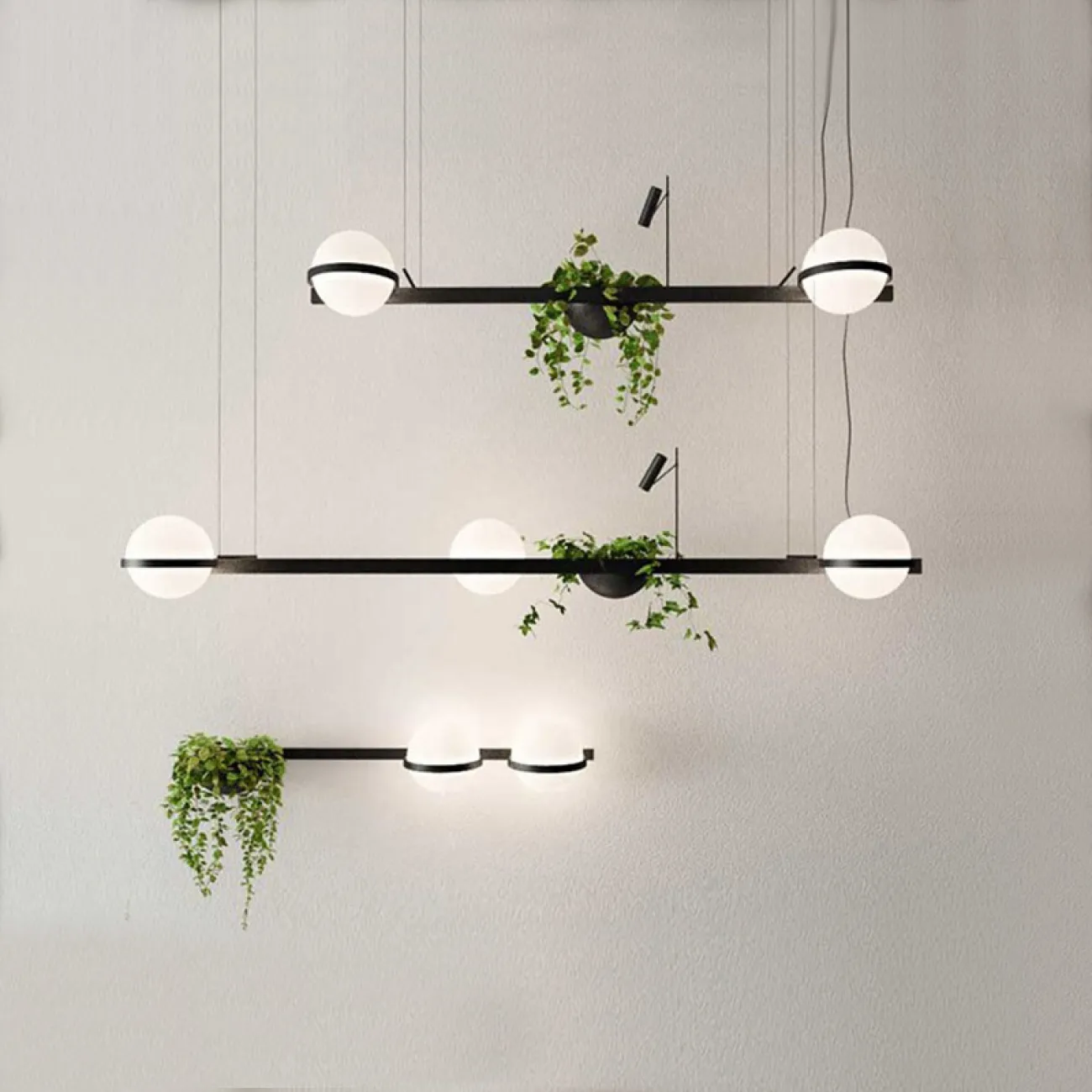 Реечный светильник PALMA Wall lamp 2 шара + 1 вазон горизонтальная от ImperiumLoft