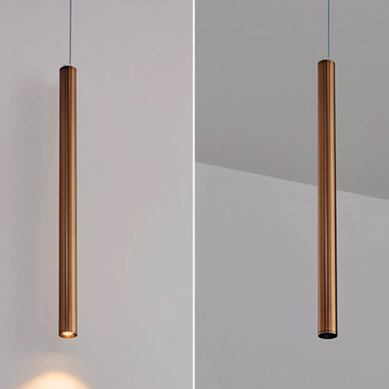 Готовая комбинация подвесных светодиодных светильников с трубчатыми плафонами оттенка латунь HARDER COMBO B L5 H40