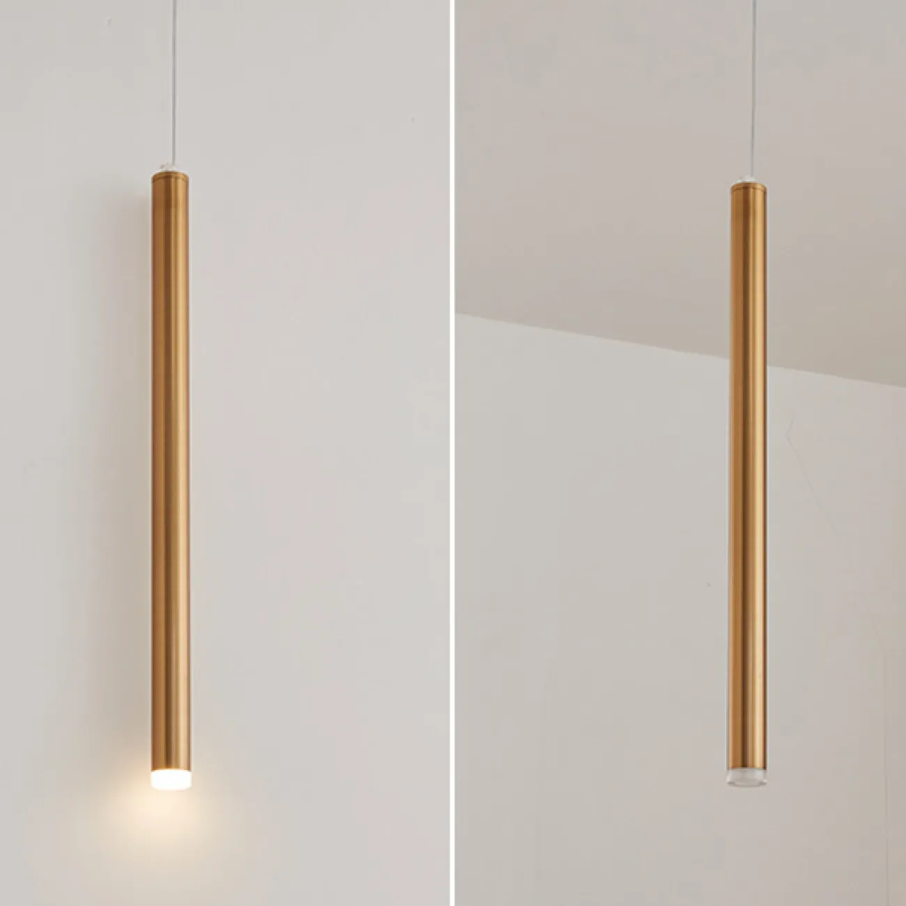 Готовая комбинация подвесных светодиодных светильников с трубчатыми плафонами оттенка латунь HARDER COMBO B L5 H40