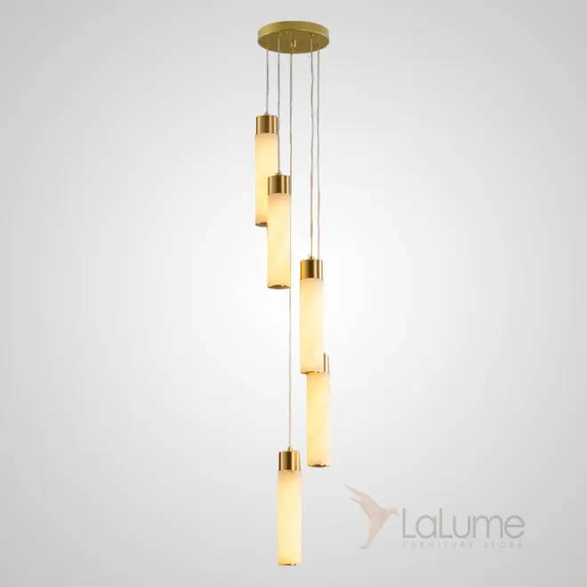 Готовая комбинация подвесных светодиодных светильников c цилиндрическими плафонами из натурального белого мрамора COMTESSE D20