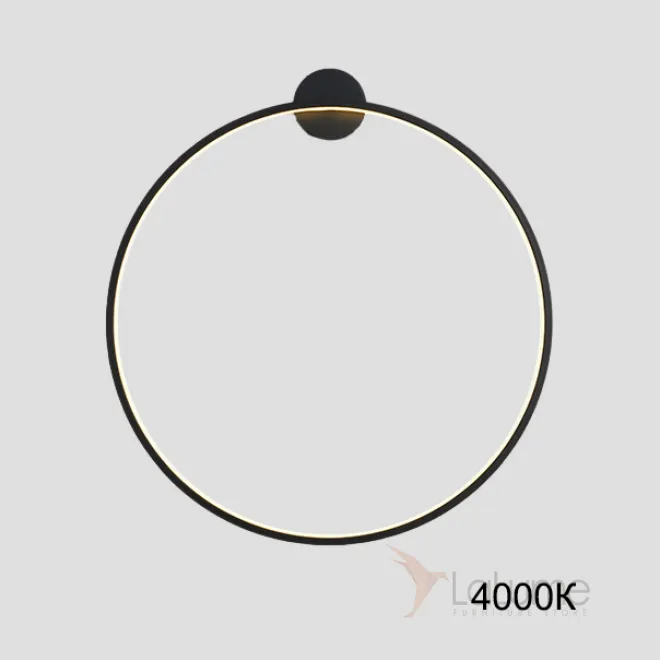 Серия настенных светильников в виде черных металлический колец разного диаметра с LED-подсветкой по контуру корпуса с круглым креплением GUARD B D120 4000К