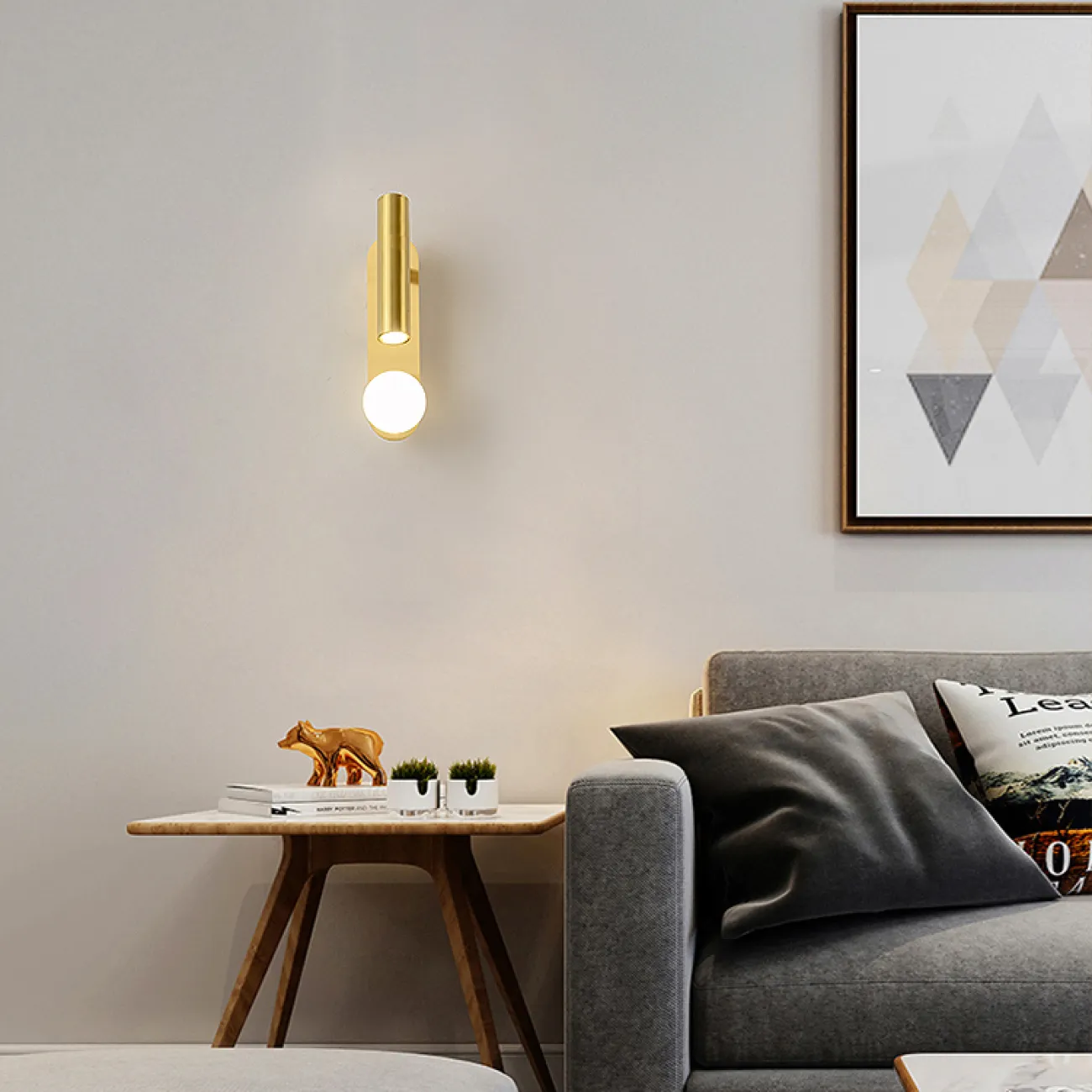 Серия парных настенных светильников с шарообразным плафоном и поворотным цилиндрическим спотом BODVAR Left