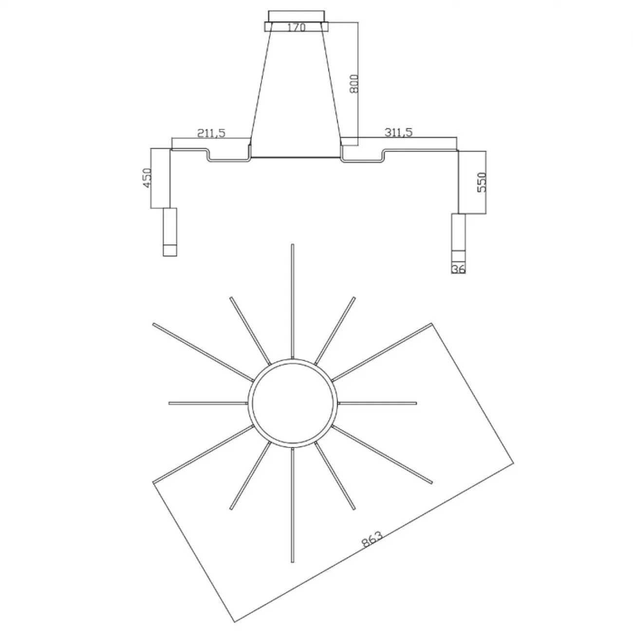 Wireflow LED Black Suspension lam 12 патронов designed by Jordi Vilardell