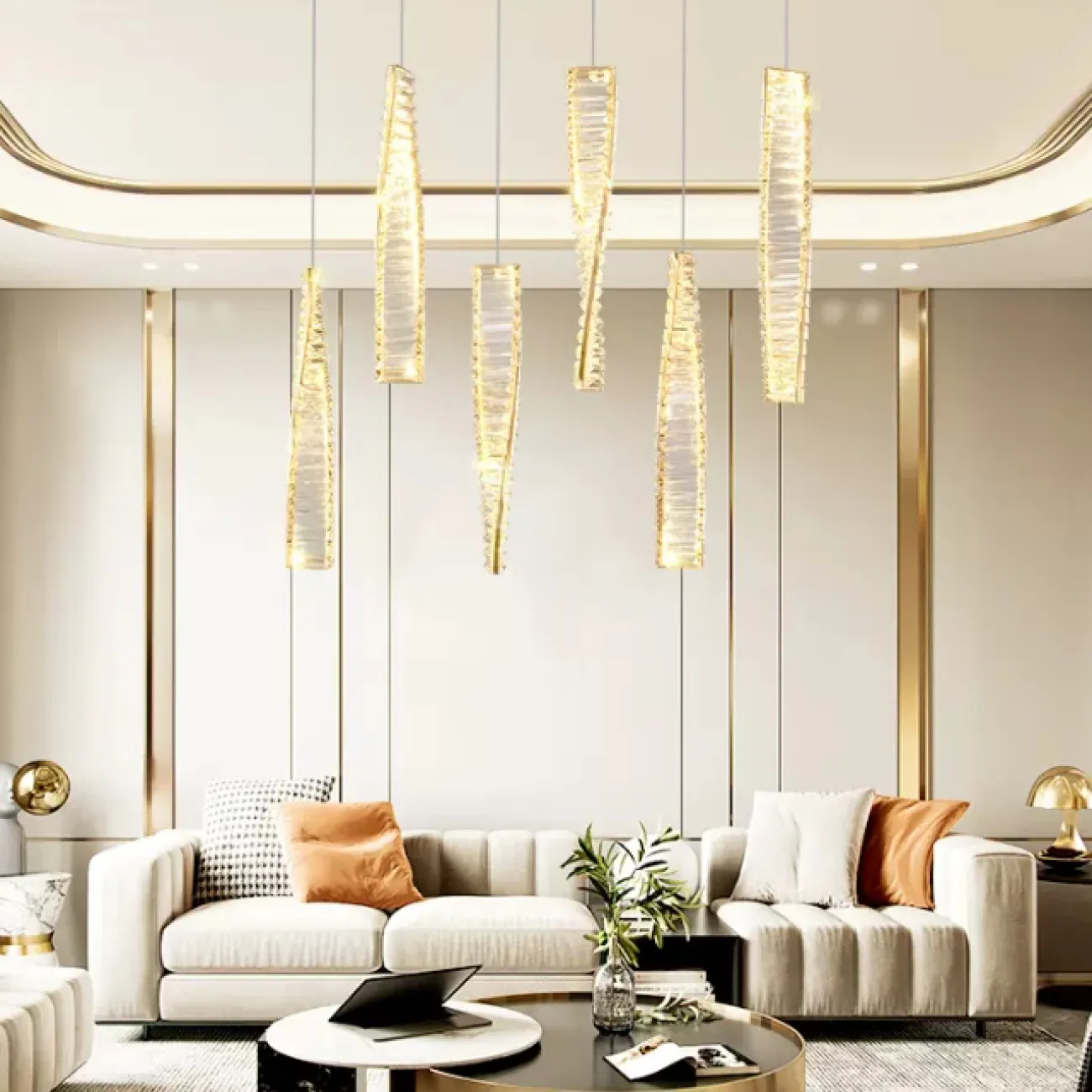 Готовая комбинация подвесных светодиодных светильников со спиралевидными плафонами из многогранных хрустальных пластин BERTOLDA X COMBO L80