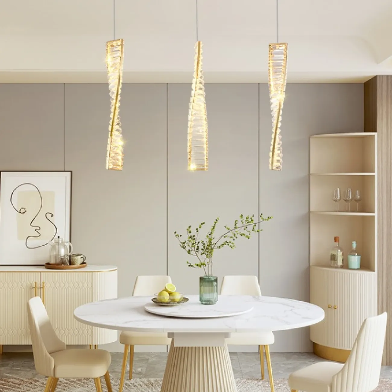 Готовая комбинация подвесных светодиодных светильников со спиралевидными плафонами из многогранных хрустальных пластин BERTOLDA X COMBO L80