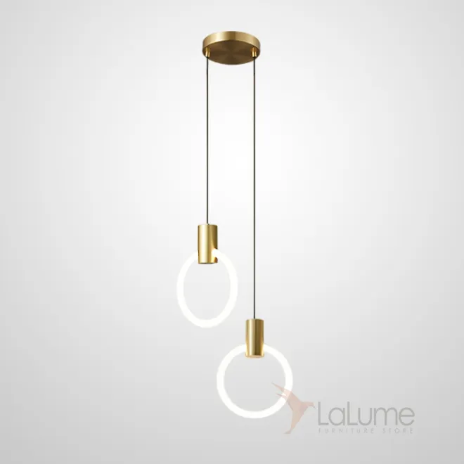 Готовая комбинация подвесных светодиодных светильников c двумя светящимися кольцами в латунном корпусе DAMON DUO Brass