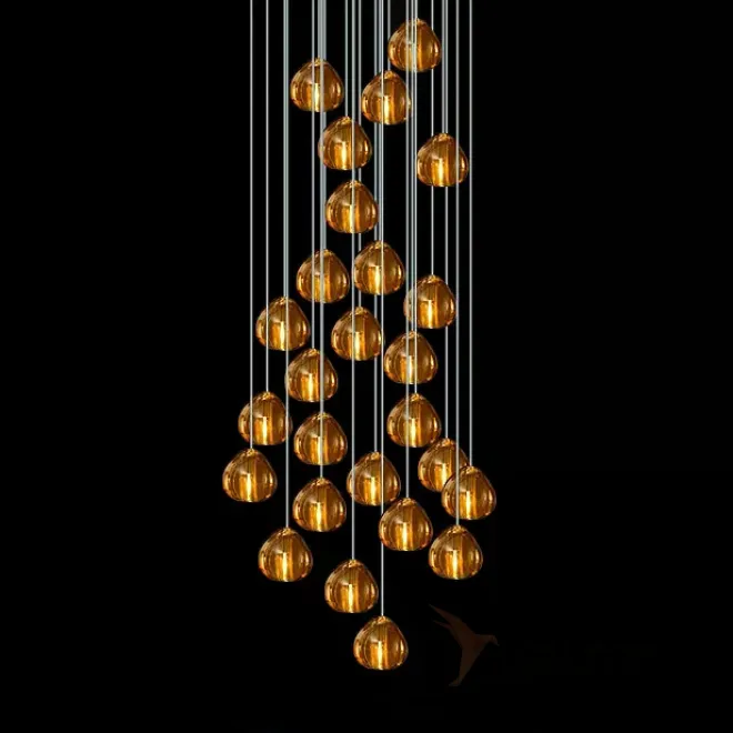 Готовая комбинация подвесных светильников с каплевидными плафонами из прозрачного и янтарного стекла METEORA B COMBO D60 Amber