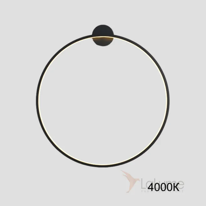 Серия настенных светильников в виде черных металлический колец разного диаметра с LED-подсветкой по контуру корпуса с круглым креплением GUARD B D100 4000К