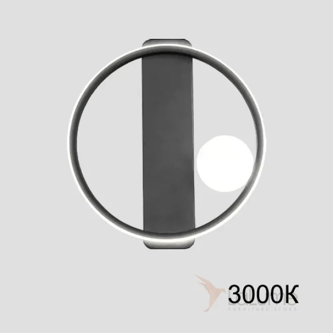 Настенный светодиодный светильник в виде комбинации прямоугольного крепления и шарообразного плафона на кольцевом каркасе с LED-подсветкой STING 3000К