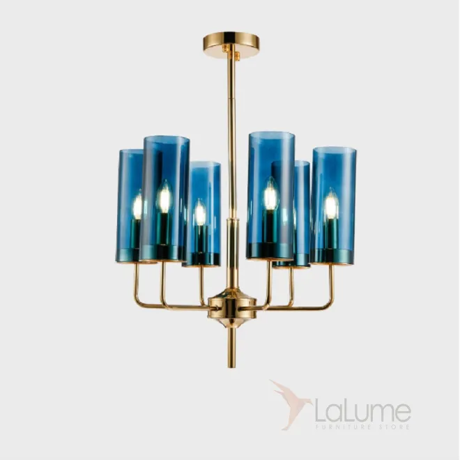 Люстра Hans-Agne Jakobsson Brass & Blue Glass Tube Chandelier Hans-Agne Jakobsson in 1970 8 Синий от ImperiumLoft