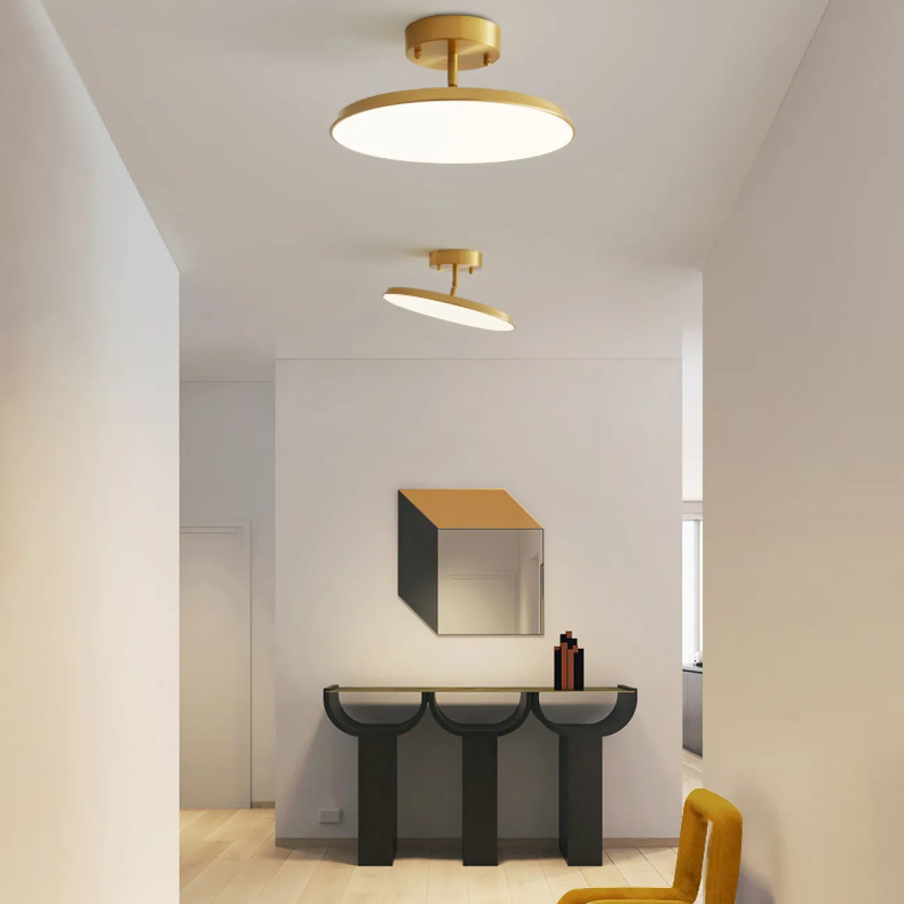 Серия потолочных светодиодных светильников с дисковидным корпусом на шарнирной стойке из латуни BIRK D30 Black