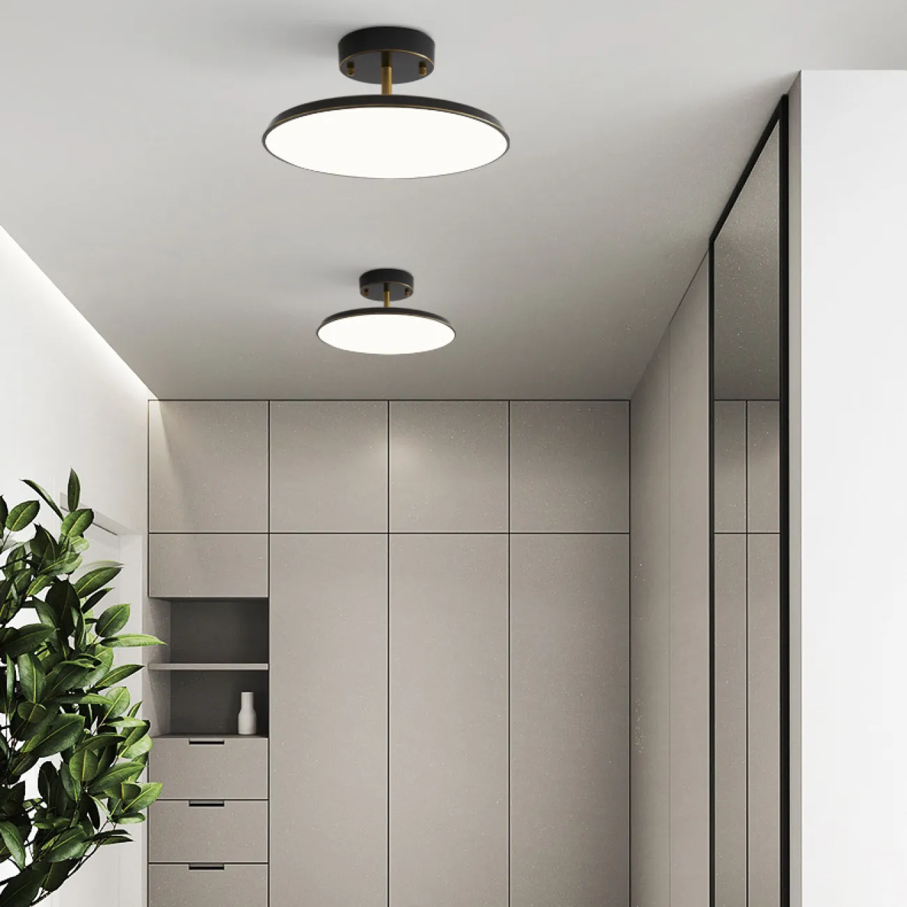 Серия потолочных светодиодных светильников с дисковидным корпусом на шарнирной стойке из латуни BIRK D30 Black