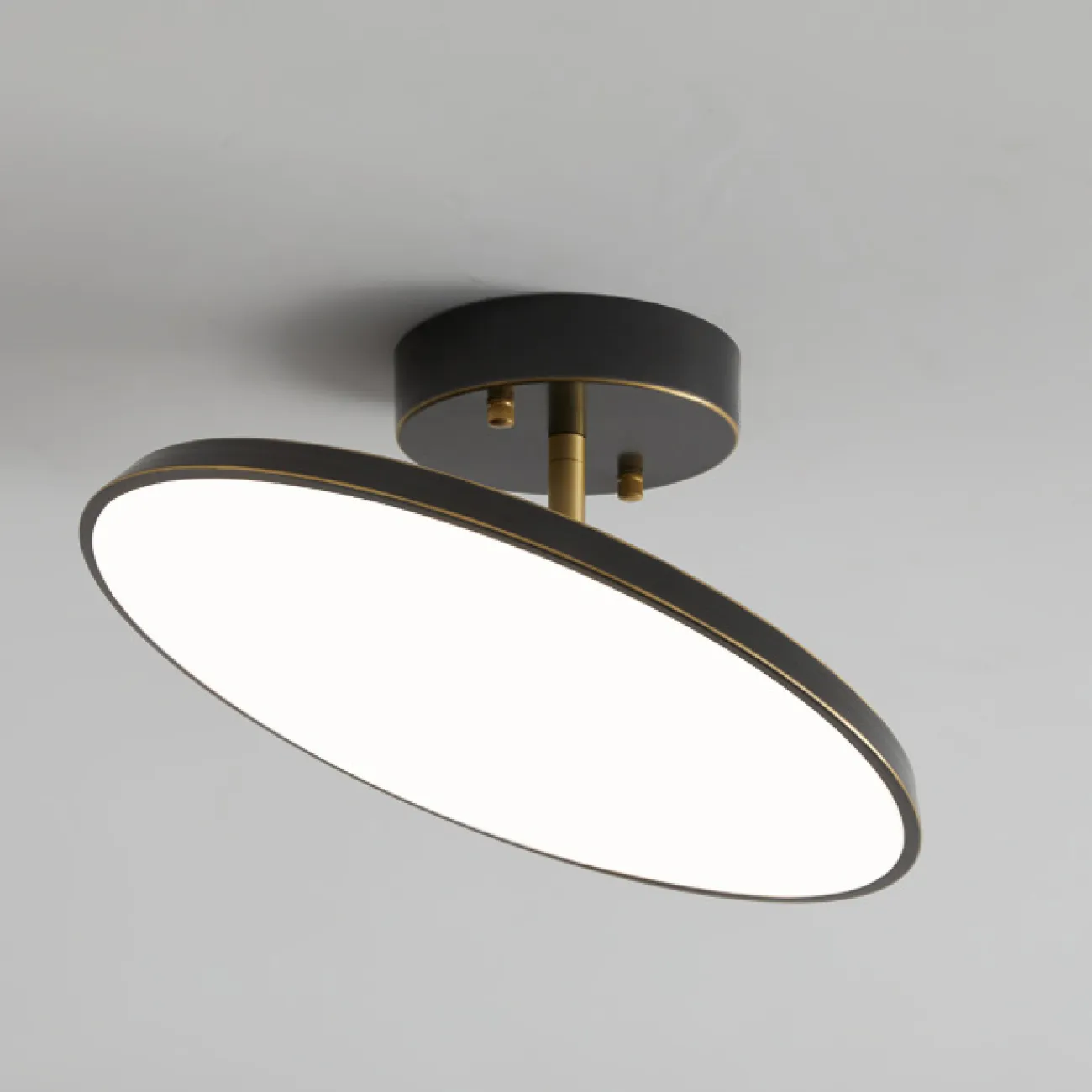 Серия потолочных светодиодных светильников с дисковидным корпусом на шарнирной стойке из латуни BIRK D30 Black