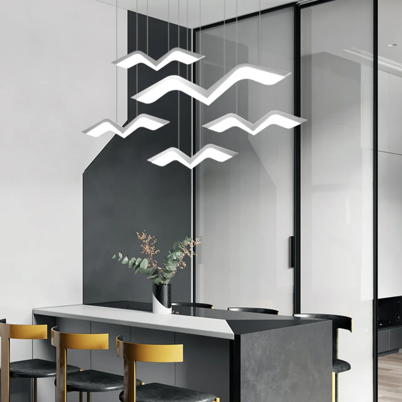 Комбинация подвесных светодиодных светильников с плафонами в форме стилизованных чаек LIESL M L1 4000К