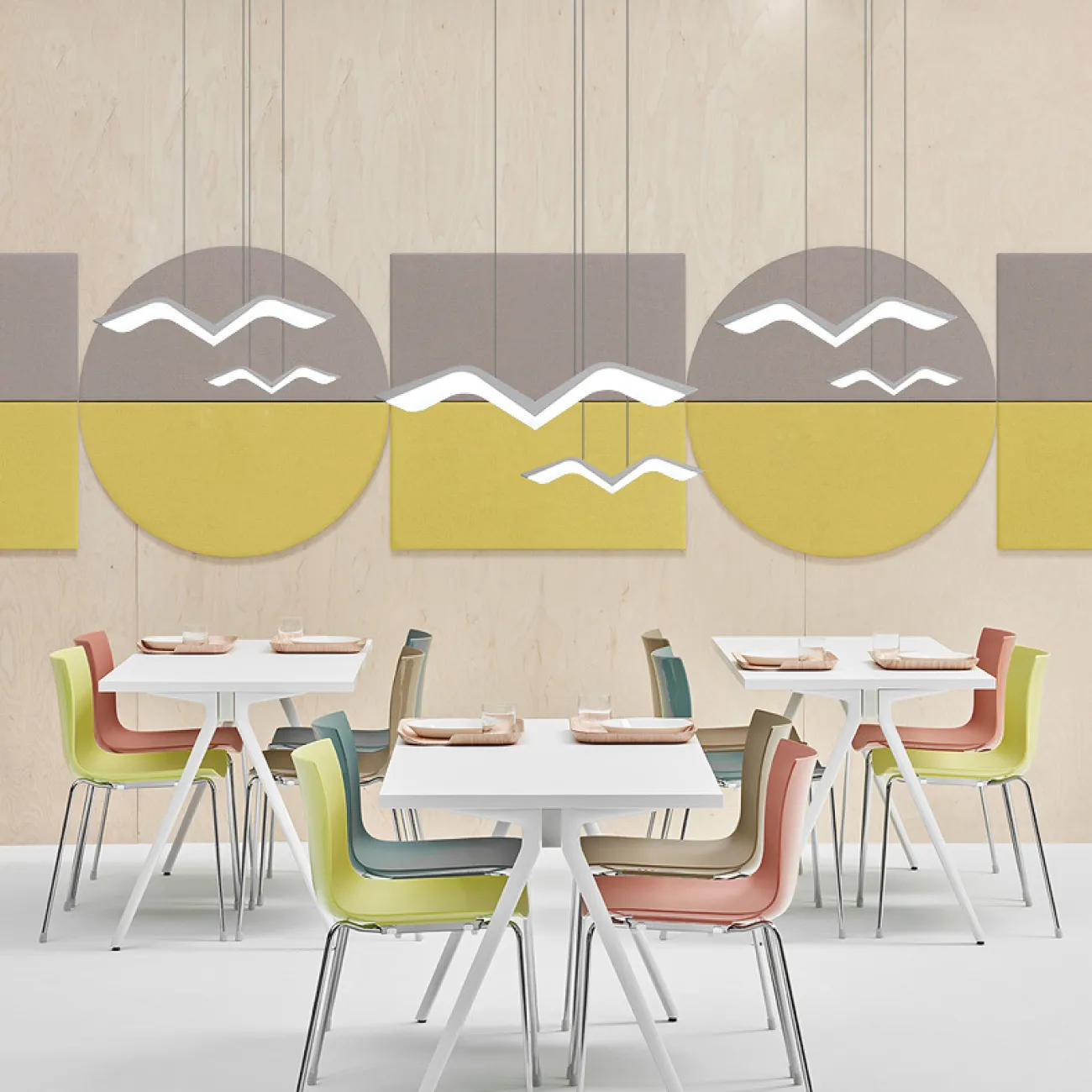 Комбинация подвесных светодиодных светильников с плафонами в форме стилизованных чаек LIESL M L1 4000К