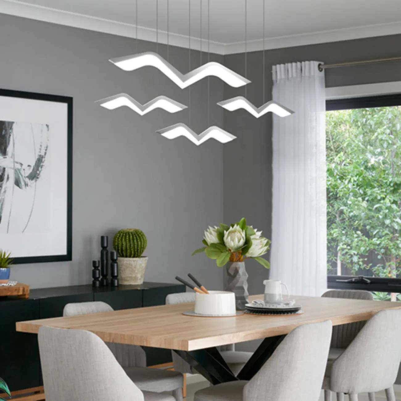 Комбинация подвесных светодиодных светильников с плафонами в форме стилизованных чаек LIESL M L1 4000К