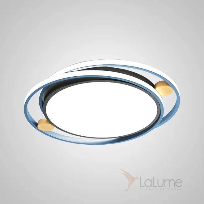 Серия потолочных светодиодных светильников со светящимися кольцами и декором из светлого дерева  NILMAR L45 Blue