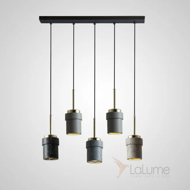 Готовая комбинация подвесных светодиодных светильников с цилиндрическими плафонами из цветного мрамора терраццо JERKEN COMBO L5 Планка