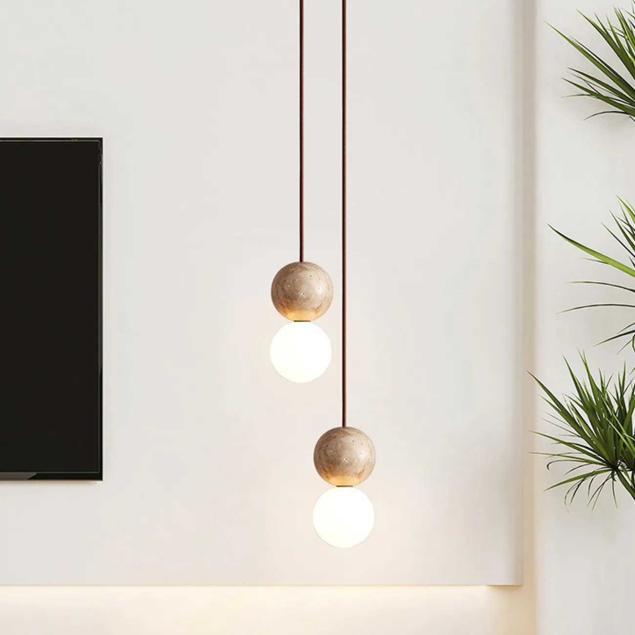 Готовая комбинация подвесных светильников с шарообразными стеклянными плафонами и каменными сферами LILLA S COMBO D25 Готовая комбинация подвесных светильников с шарообразными стеклянными плафонами и каменными сферами LILLA S COMBO D25