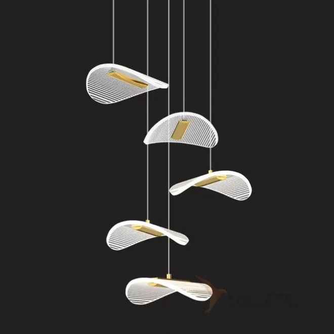 Готовая комбинация подвесных светильников с листовидными прозрачными плафонами с гравировкой DELFINA D40