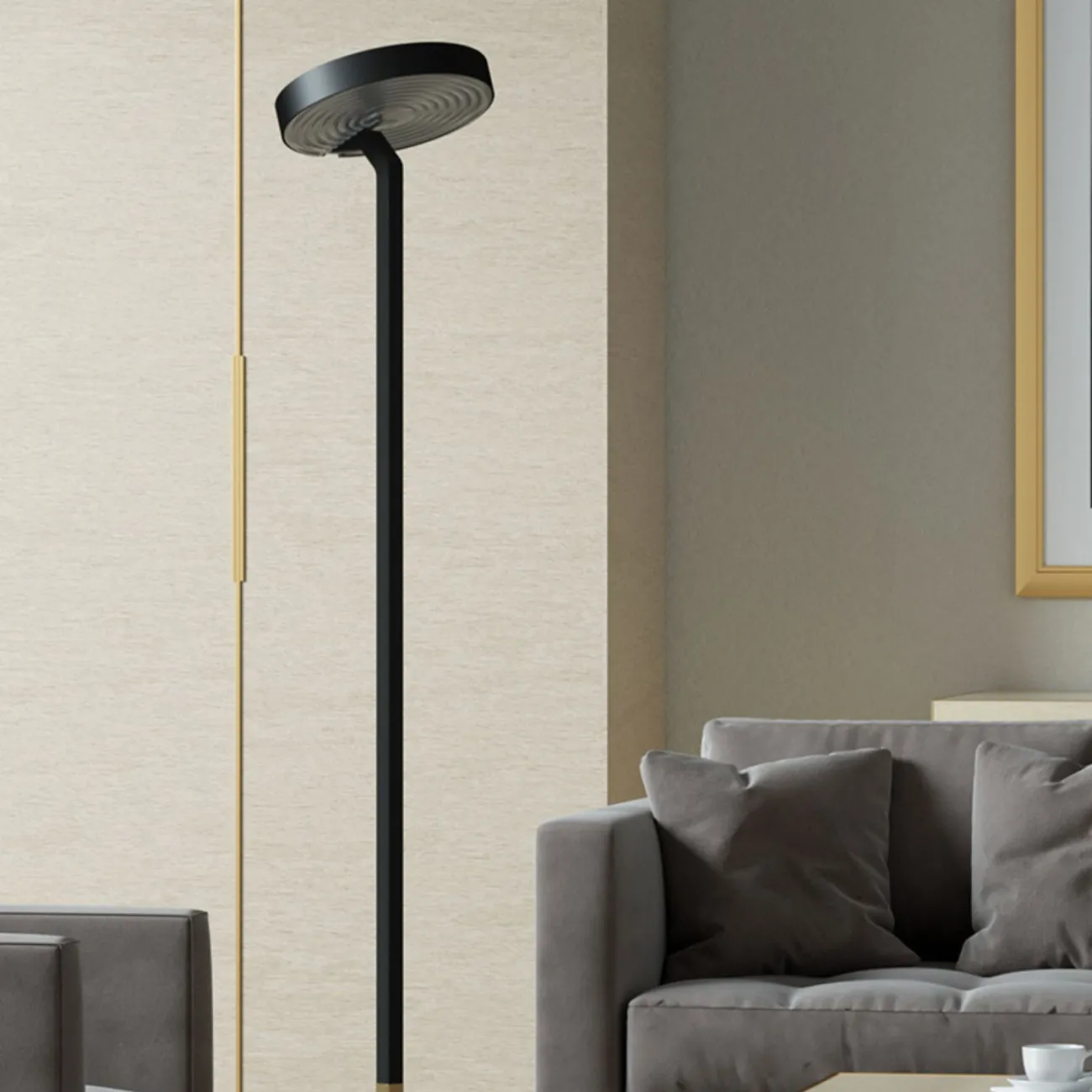 Светодиодный торшер с поворотным рельефным рассеивателем на вертикальной стойке с геометрическим основанием из бетона TORKELL