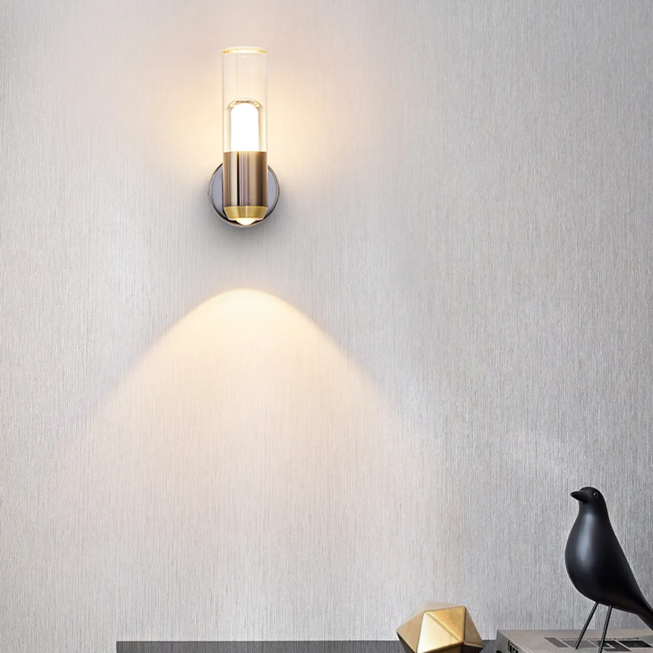  Настенный светодиодный светильник с двойным цилиндрическим рассеивателем из стекла и точечным источником BIRGEL WALL