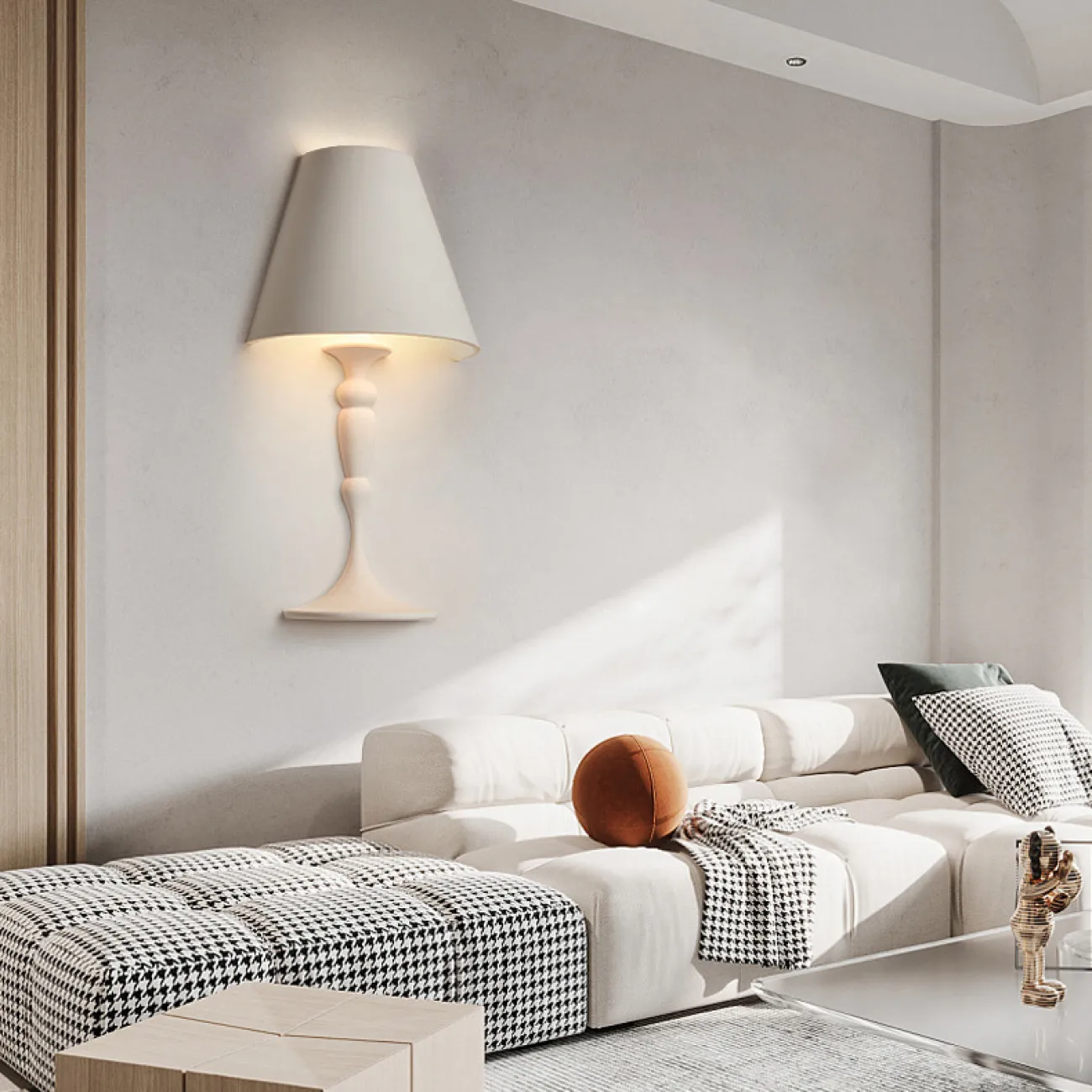 Креативный настенный светильник из белого гипса в виде настольной лампы с абажуром BEATUS 10W 6000К