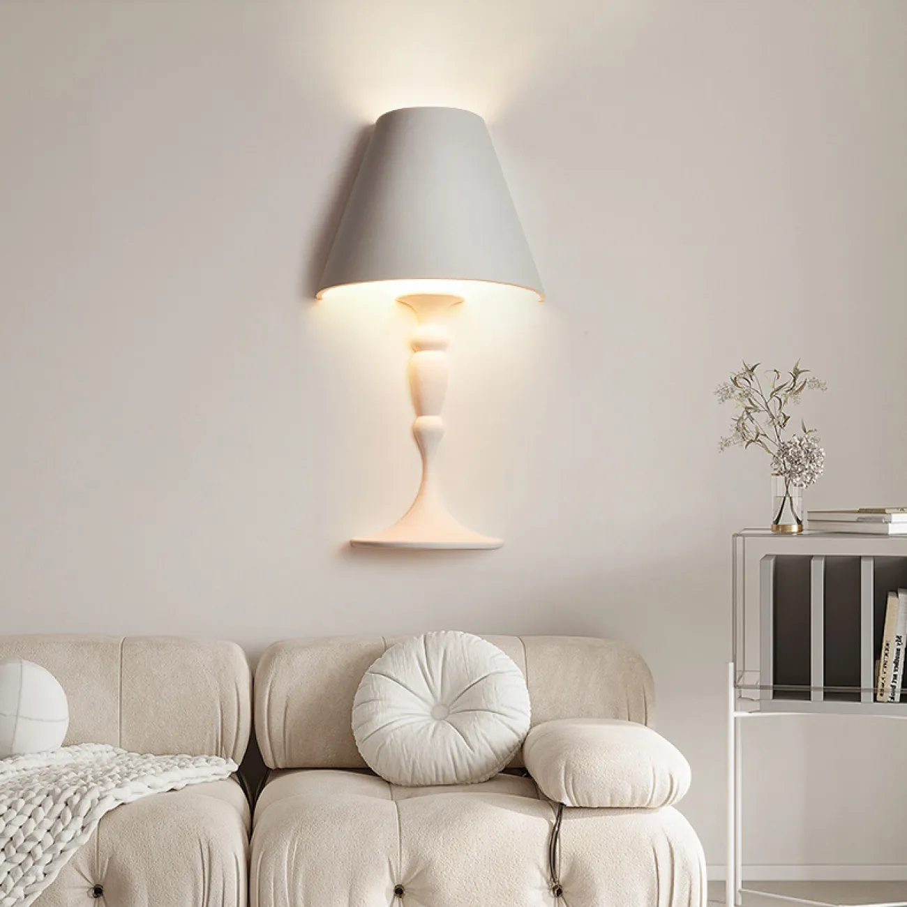 Креативный настенный светильник из белого гипса в виде настольной лампы с абажуром BEATUS 10W 6000К