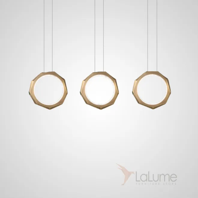 Готовая комбинация подвесных светильников с внутренней LED-подсветкой и декоративным стеклянным камнем на кольцевом корпусе NILSIGNE COMBO L109 Brass